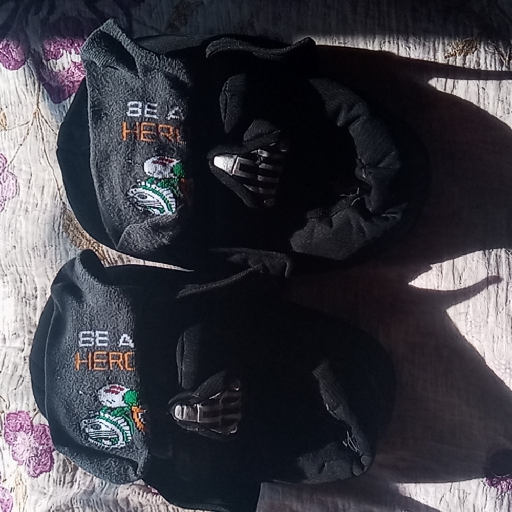 Black Darth Vader slippers and BB8 Socks grey